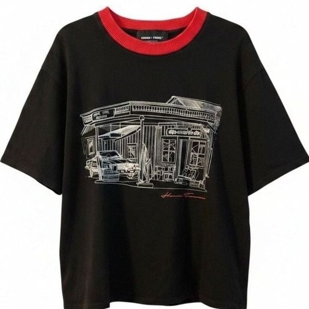 Homme + Femme Auto Repair Graphic Ringer T-Shirt Black Size Large